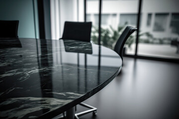 close-up of a black marble table in an office, ai generated