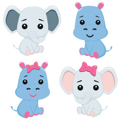 
Zoo collection. Set of cute animals. Cartoon character design.