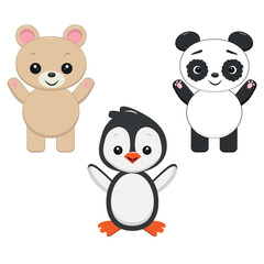 Set of cute cartoon animals. Vector illustration. Flat design.