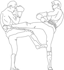 Fototapeta na wymiar Vector sketch illustration of a kick boxer fighting