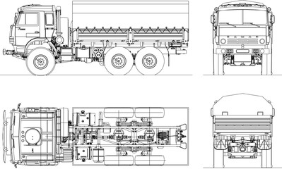 Vector sketch detailed illustration of army logistic war truck frame