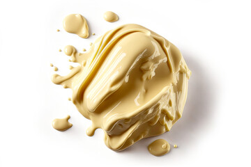 melted white chocolate isolated on white background, top view