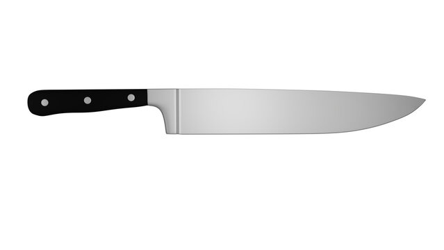 Stainless steel kitchen knife with black handle isolated on transparent background. Minimal concept. 3D render