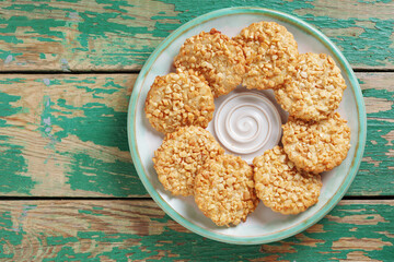 Cookies with nuts on a plate