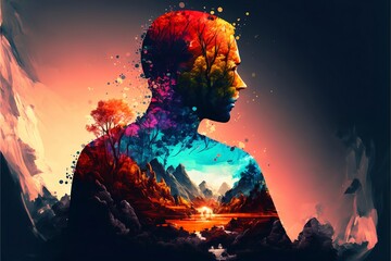 In Harmony: A person merging with nature in a beautiful landscape