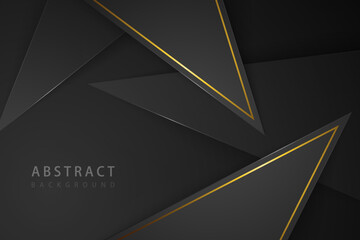 realistic dark gray triangle abstract background with luxury golden lines