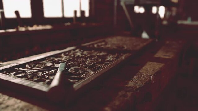 Traditional old carpenter workshop interior