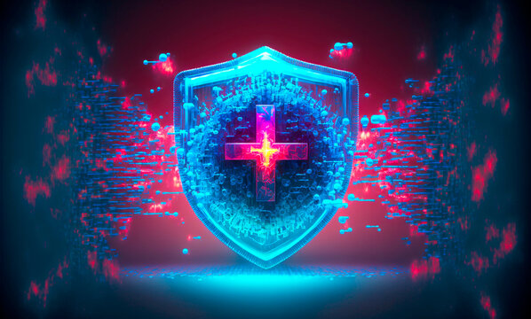 Holograma de escudo de antivirus, generative ai.
