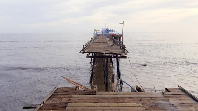 Severe damage at Capitola Wharf after storms in California, January 2023 - close aerial inspection