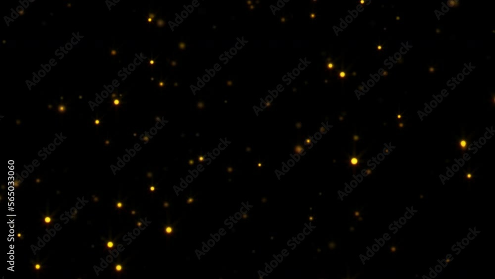 Poster abstract loop animation flickering glow orange dust particles floating on black background . seamles