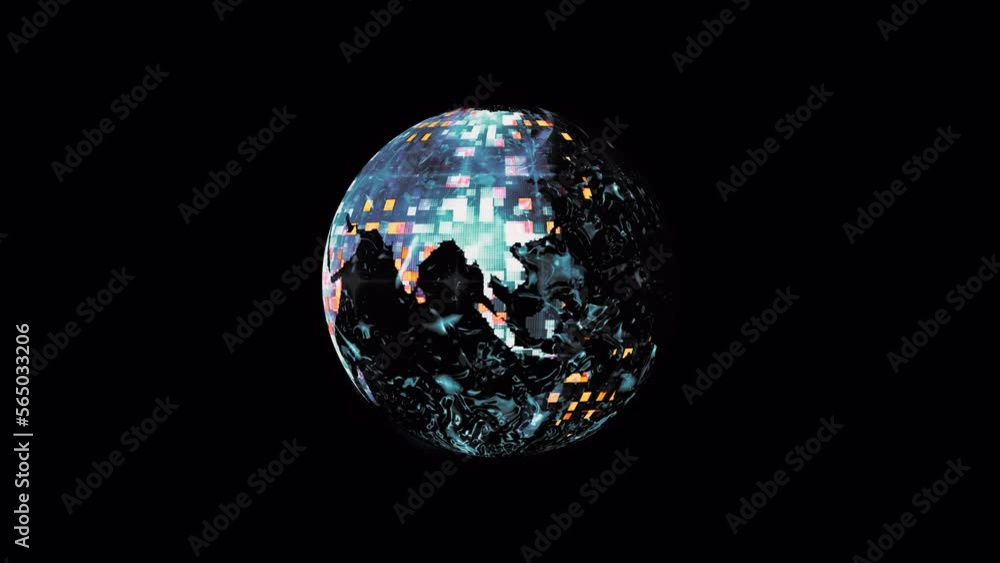 Poster loop abstract space view of digital earth rotation on black background. 4k 3d rendering on black bac