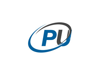 PU letter creative modern elegant swoosh logo design
