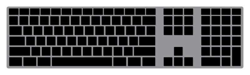 Modern grey laptop Bluetooth keyboard isolated on transparent background. Minimalistic keyboard with black buttons. Vector illustration. Keyboard black and grey full size. keyboard icon © Kingwardobe
