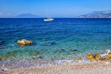 Door stickers Positano beach, Amalfi Coast, Italy Capri beach and coastline with boats and sailboats, amalfi coast, Italy