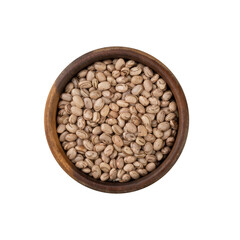 Raw brown beans on a wooden bowl isolated over transparent background