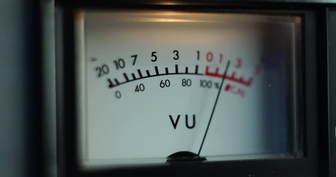 VU Meter of Analog Audio Player. Listening Vintage Analog Sound Recordings Close Up