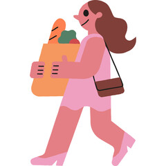 woman and grocery bag illustration