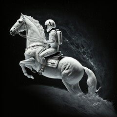 Obraz na płótnie Canvas Generative ai astronaut riding horse animal in outer space cinematic style.