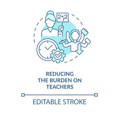 Reducing burden on teachers turquoise concept icon. ICT benefit in education abstract idea thin line illustration. Isolated outline drawing. Editable stroke. Arial, Myriad Pro-Bold fonts used