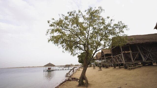 panoramic view of cabin wooden hut contraction house in a remote village in Senegal africa