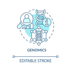 Genomics turquoise concept icon. DNA and genes studying. Information technology trend abstract idea thin line illustration. Isolated outline drawing. Editable stroke. Arial, Myriad Pro-Bold fonts used