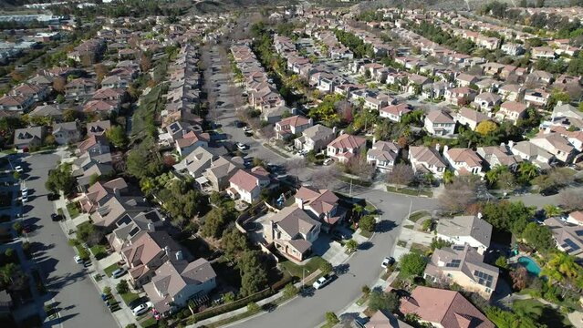 Upscale Residential Community in Valencia, Santa Clarita, Los Angeles CA USA, Establishing Drone Shot