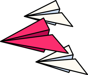 Leadership business Red rocket paper plane out of follower Colored Outline