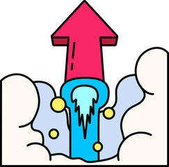 Red Rocket Arrow sign explosion simulation business like growth up Colored Outline