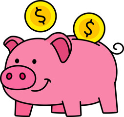 Saving Business pig money sign financial success Colored Outline