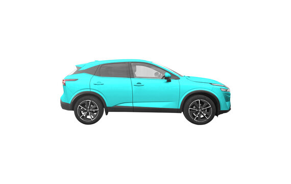 nissan qashqai isolated on white, aquamarine Nissan car png transparent background side view