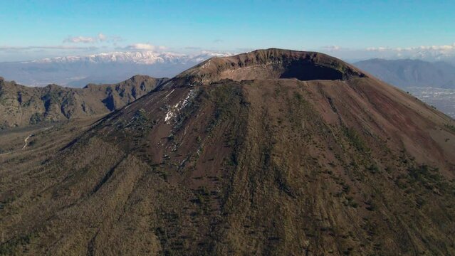 Mt Vesuvius aerial view orbiting above sleeping scenic volcano landmark