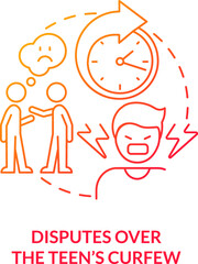 Disputes over teen curfew red gradient concept icon. Safety rules. Parent child conflict area abstract idea thin line illustration. Isolated outline drawing. Myriad Pro-Bold font used