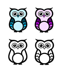 Set of owls. Vector Owl Outline Icon Design. Cute owl logo.