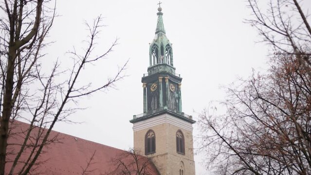Marienkirche, St. Mary's Church, parish church in Berlin. St Mary's Church Marienkirche, XV century, located on Karl Liebknecht Street Karl-Liebknecht-Strasse near Alexanderplatz, Berlin, Germany.