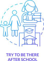 Obraz na płótnie Canvas Try to be there after school blue gradient concept icon. Protect child. Peaceful teen parenting tip abstract idea thin line illustration. Isolated outline drawing. Myriad Pro-Bold font used