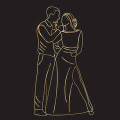 Fototapeta na wymiar sketch of the bride and groom on a black background isolated