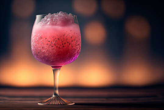 Frozen Ros&eacute;. Fros&eacute; Drink on a Bokeh Background. Generative AI