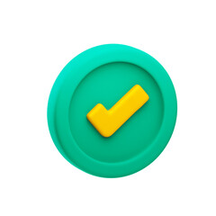 Realistic correct button 3D . Concept of correct button on isolated on minimal background . 3d Rendering