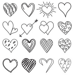 sketch, doodle ,contour line set of hearts isolated