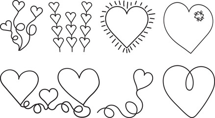 sketch, doodle ,contour line set of hearts isolated vector