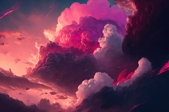 Pink aesthetic wallpaper with cloud. Generative AI. Stock