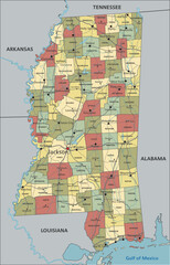 Mississippi - Highly detailed editable political map with labeling.