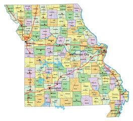 Missouri - Highly detailed editable political map with labeling.