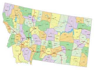 Montana - Highly detailed editable political map with labeling.