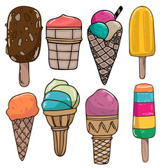 Collection of vector ice cream illustrations isolated on white