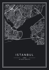 Black and white printable Istanbul city map, poster design, vector illistration.