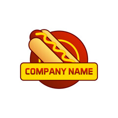 Hot dog logo with mustard sauce circle logo vector design 