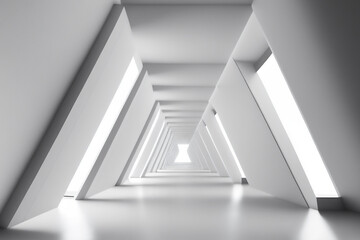 Pure light white tunnel Modern white interior with tunnel space Generative AI	
