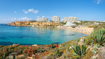 Landscape with Golden bay beach, Malta