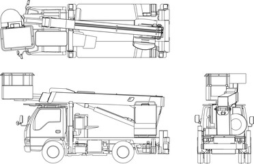 Detailed vector sketch of Japanese construction machinery work system